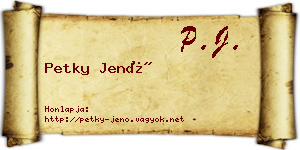 Petky Jenő névjegykártya